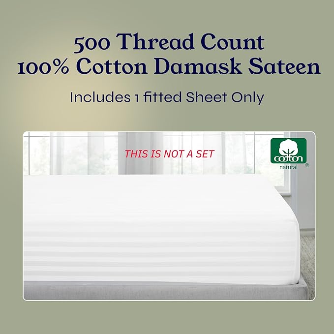 California Design Den Cotton Sateen Damask Stripe King Fitted Sheet Only - Image 5