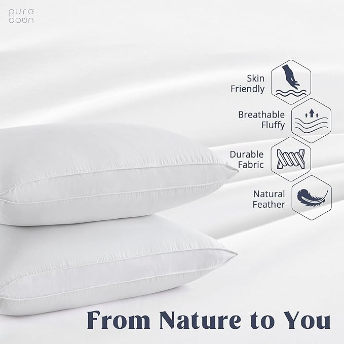 puredown® Goose Feather Down Pillows, Standard Size Soft Bed Pillows - Image 2