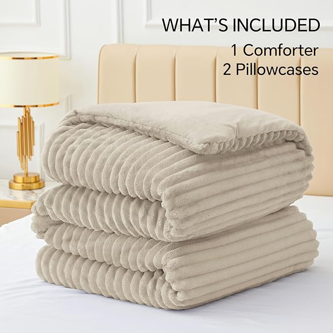 BEDELITE Fleece King Comforter Set -Super Soft & Warm Fluffy Linen Bedding - Image 6