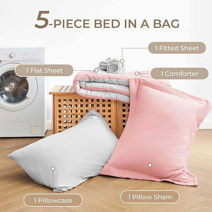 Sasttie Twin XL Comforter Set, 5 Pieces Reversible Twin XL Bed in a Bag - Image 6