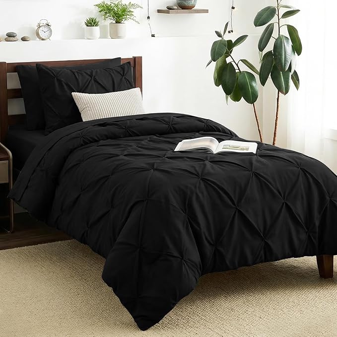 CozyLux Twin XL Comforter Set Black, 5 Pieces Twin Extra Long Pintuck Bed in A by CozyLux