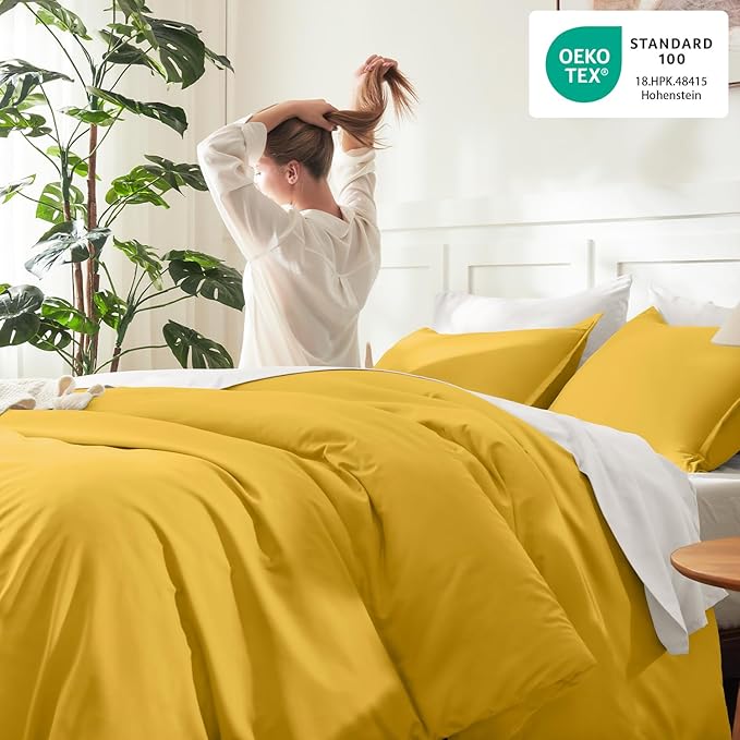 Litanika Mustard Yellow Comforter Set Full Size, 3 Pieces Lightweight Solid - Image 4
