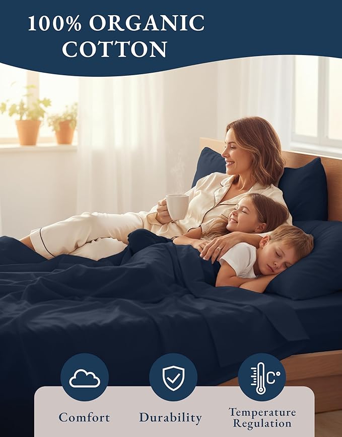 LANE LINEN 100% Organic Cotton California King Bed Sheets, 4-Piece Pure Percale - Image 6