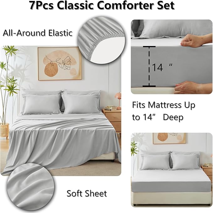 CozyLux Oversized King Comforter Set Light Grey, 7 Pieces Bed in a Bag - Image 5