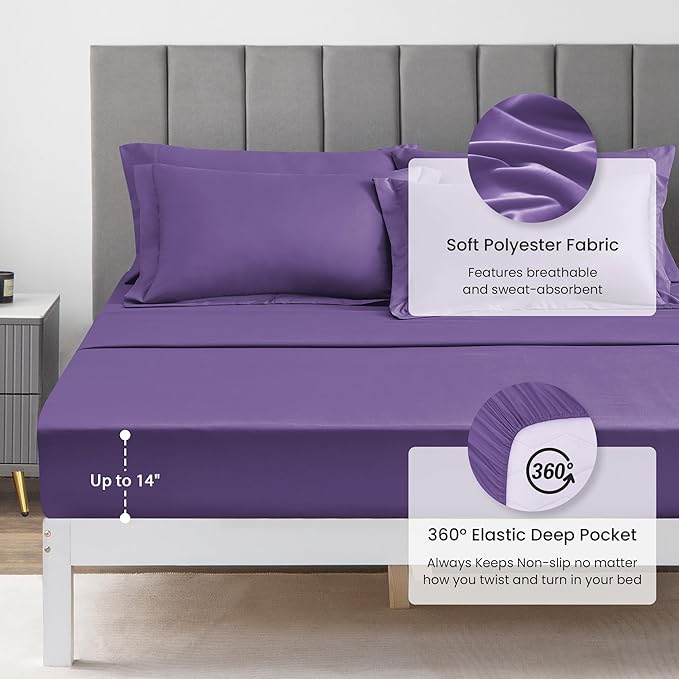 Love's cabin Twin XL Comforter Set Purple, 5 Pieces Twin XL Bed in a Bag - Image 4
