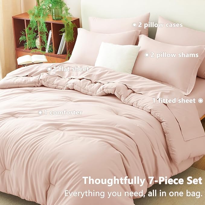 CozyLux King Size Comforter Set Blush Pink, 7 Pieces Bed in a Bag King - Image 6