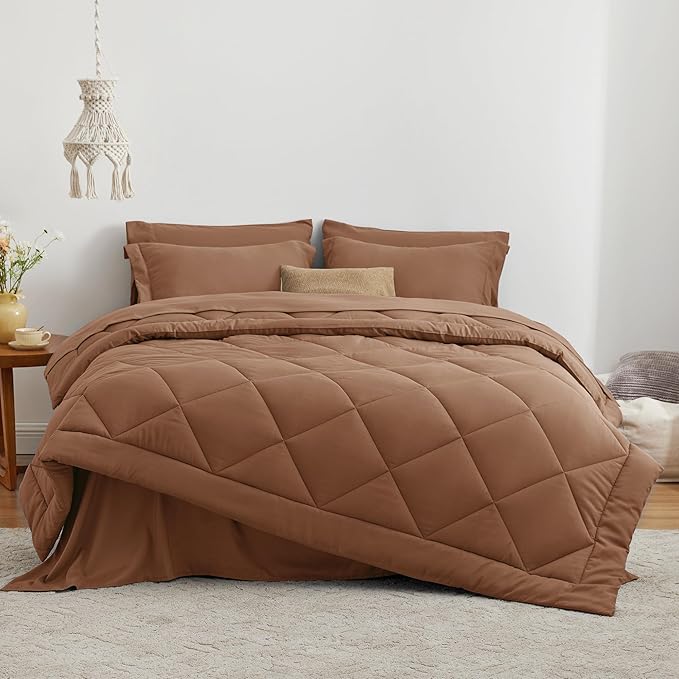 Love's cabin Twin XL Comforter Set Mocha Mousse, 5 Pieces Twin XL Bed in a Bag - Image 2