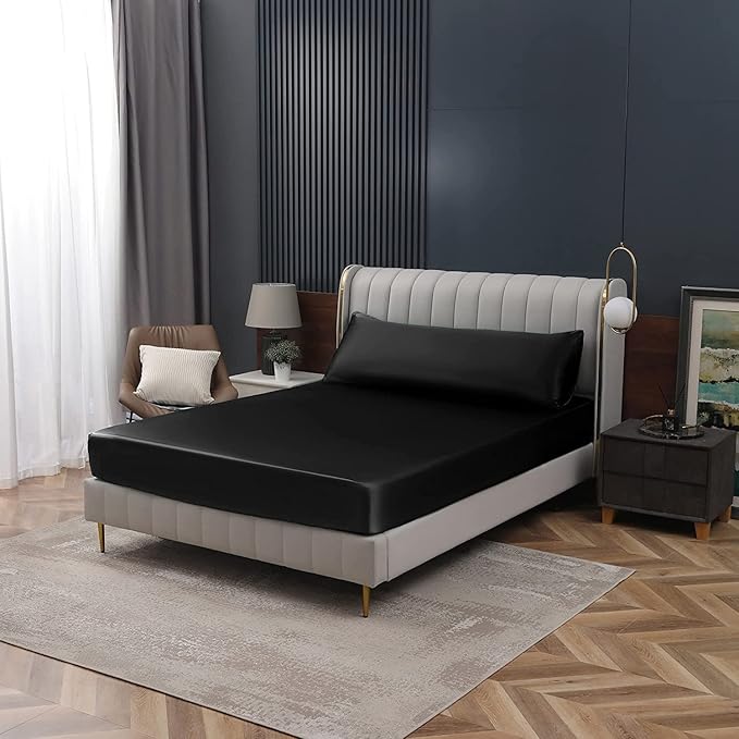 Homiest Black Satin Fitted Twin XL Size Deep Pocket Luxury & Ultra Soft Bedding - Image 7