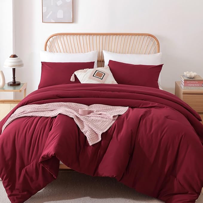 ROSGONIA California King Comforter Set Dark Red by ROSGONIA