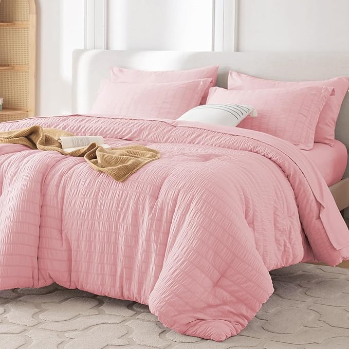 MUXHOMO 7 Pieces Full Comforter Set, Seersucker Bed in a Bag Full Size by MUXHOMO