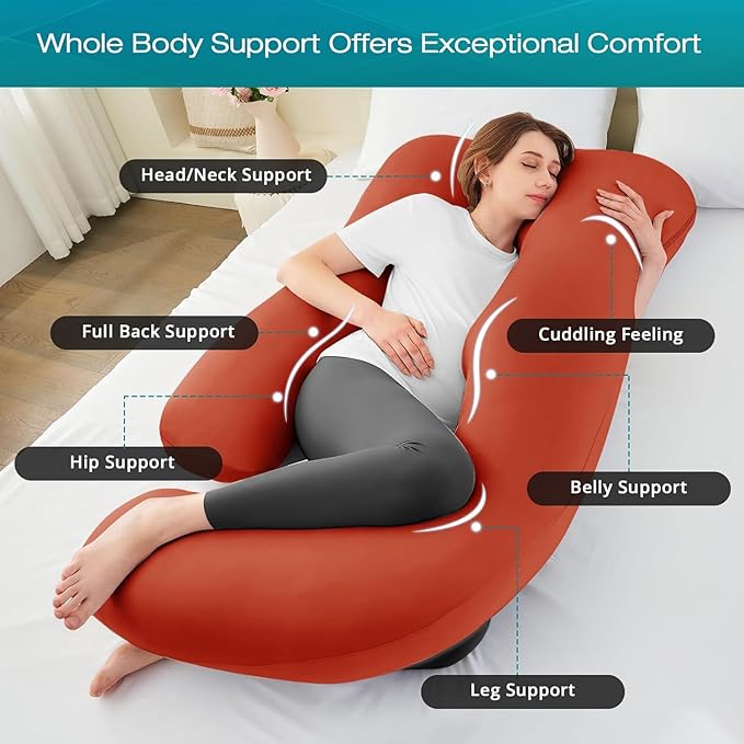 Sasttie Pregnancy Pillows for Sleeping, Jumbo U Shaped Cooling Full Body Pillow - Image 2