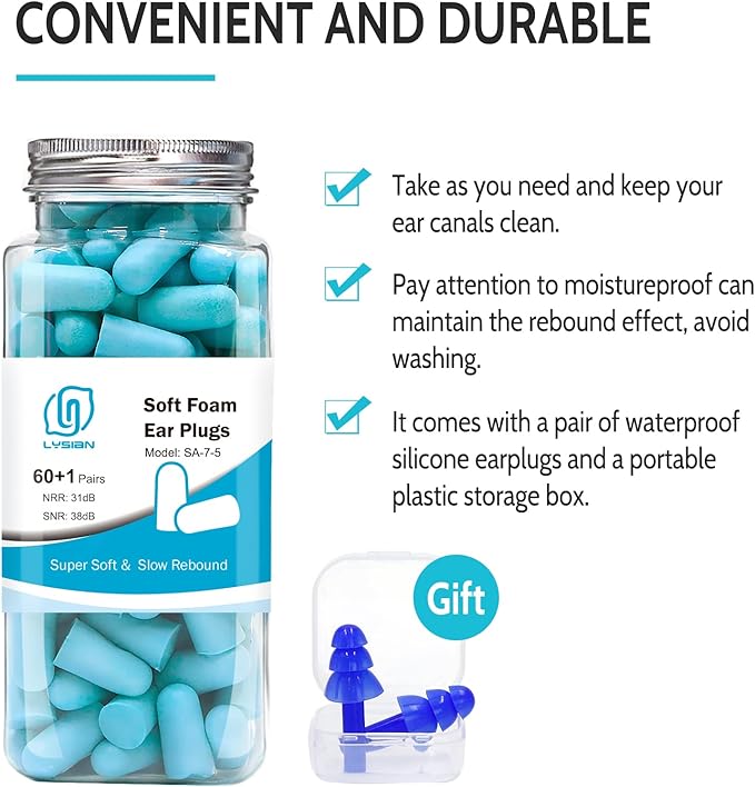 LYSIAN Ultra Soft Foam Earplugs Sleep, Noise Cancelling Ear Plugs - Image 8