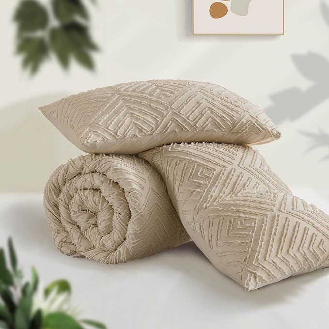 Andency Khaki Oversized King Comforter 128''x120'', 3 Pieces Khaki Soft Boho - Image 3