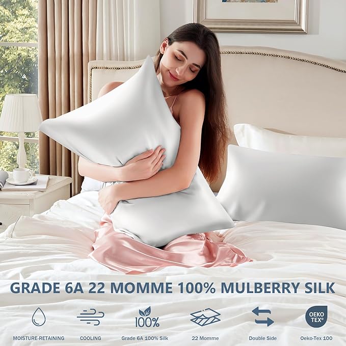 Silk Pillow Cases 2 Pack Standard Size Mulberry Silk Pillowcase Set of 2 - Image 6