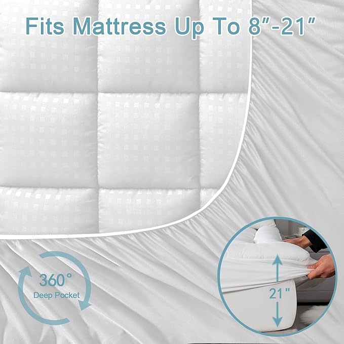 HYLEORY King Mattress Pad Quilted Fitted Mattress Protector Cooling Pillow Top - Image 5