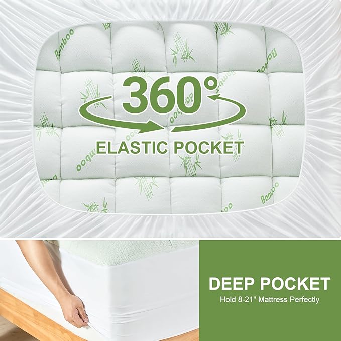 Queen Size Mattress Topper Viscose Derived from Bamboo, Soft Thick Pillow Top - Image 6