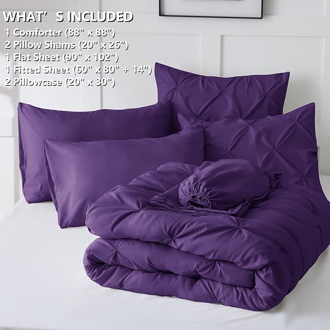 CozyLux Queen Comforter Set Purple, 7 Pieces Pintuck Bed in A Bag, Premium - Image 7