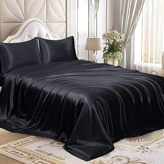 Homiest Black Satin Flat Sheet Twin Flat Sheet Only, Twin Top Sheet Silky - Image 4