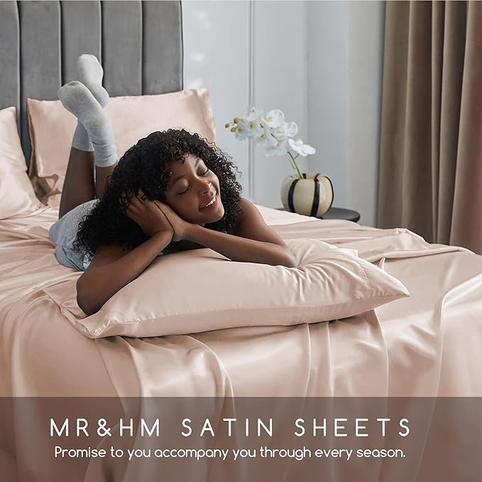 MR&HM Satin Bed Sheets, Queen Size Sheets Set - Image 7