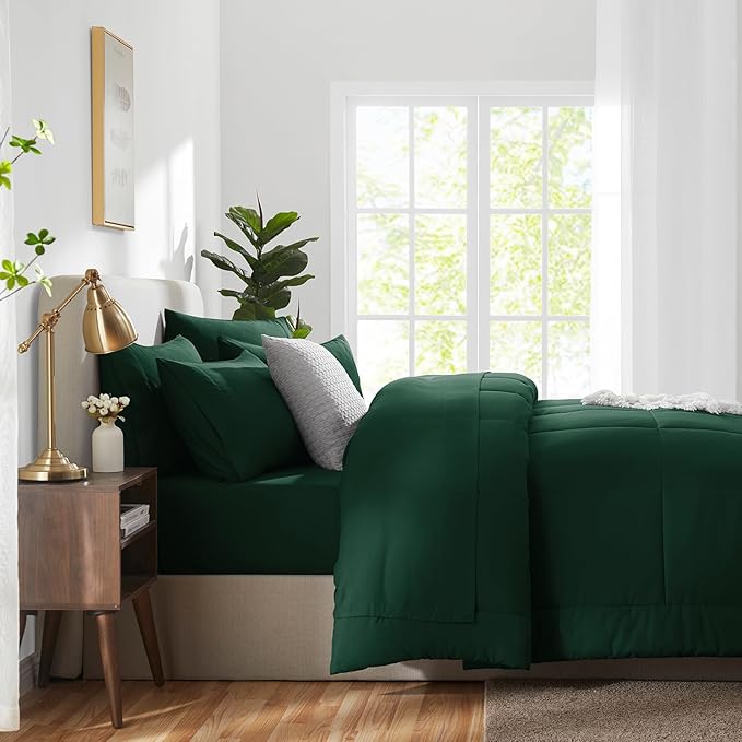 CozyLux Queen Comforter Set Emerald Green, 7 Pieces Bed in a Bag, All Season - Image 9