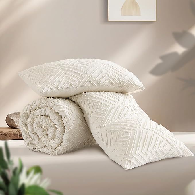 Andency Oversized King Comforter 120''x98'', 3 Pieces Beige Soft Boho Bedding - Image 3