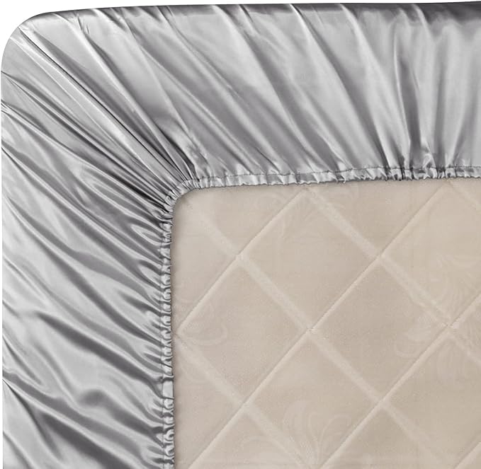 Homiest Light Grey Satin Fitted Sheet Queen Size, Deep Pocket, Luxury & Ultra - Image 6