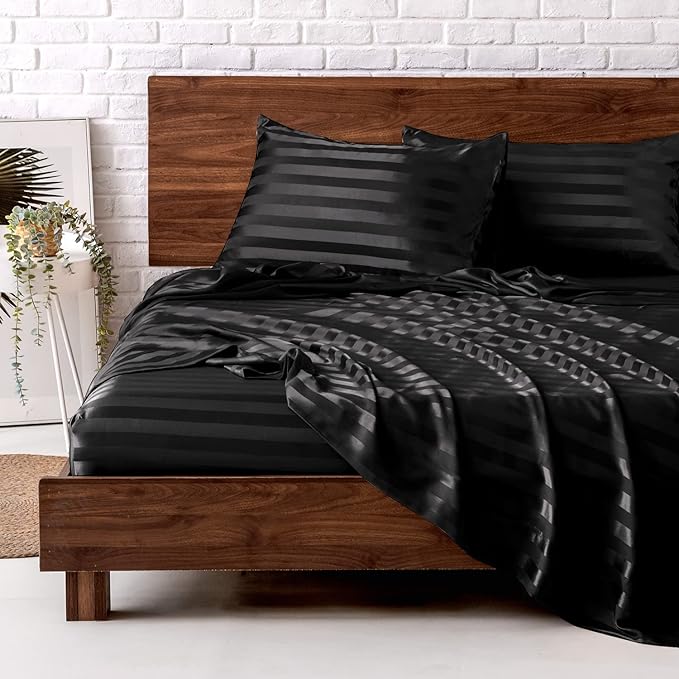 MR&HM Satin Bed Sheets, King Size Sheets Set by MRHM