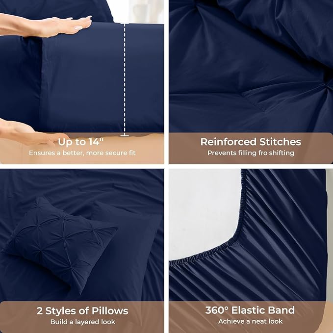 Sasttie Full Size Comforter Set, 7-Piece Bed in a Bag, Pintuck Bedding Sets - Image 5