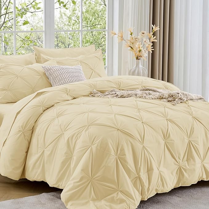 Sasttie California King Comforter Set, 7-Piece Bed in a Bag, Pintuck Bedding by SASTTIE