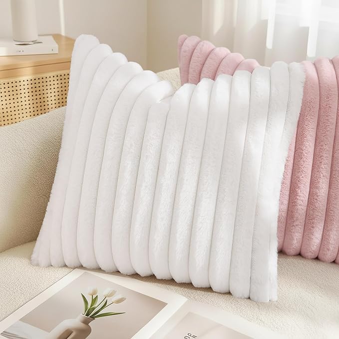 decorUhome Summer Cozy Faux Fur Throw Pillow Covers 16x16 Set of 2 Decorative - Image 4