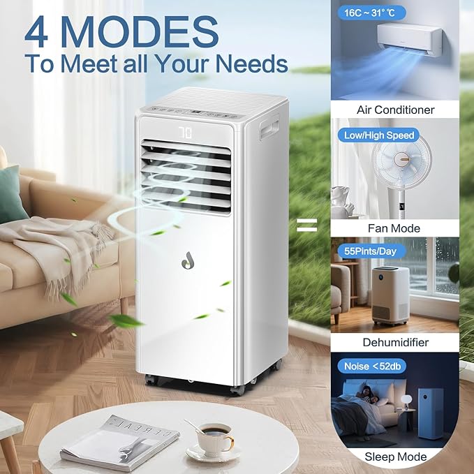 10,000 BTU Portable Air Conditioners for Rooms Up to 450 Sq.Ft,4-in-1 Cooling & Dehumidifier Air Conditioning Unit with Remote,Smart AC Unit with Installation Kit for Home/Office-DeskoryOffice
