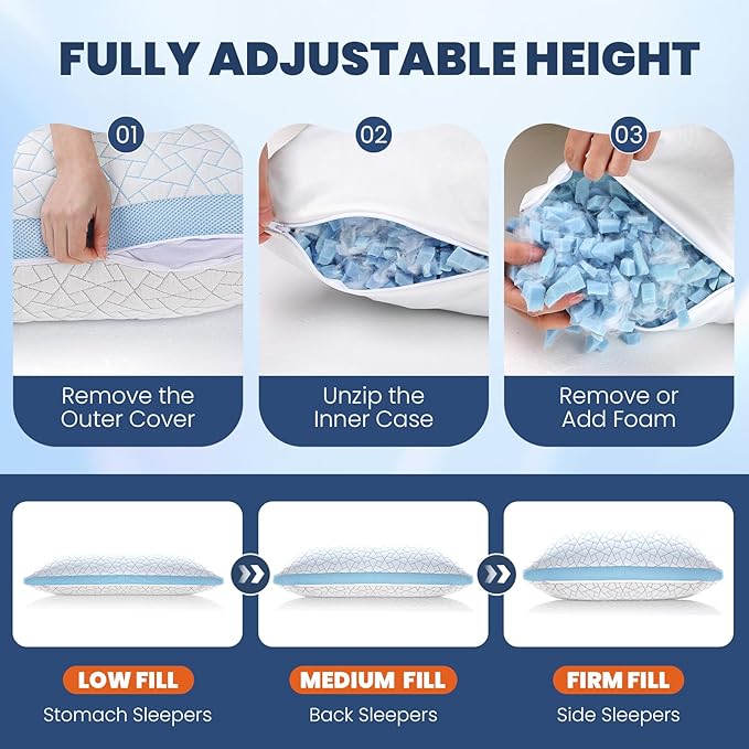 A-Pce Adjustable Pillow, King Size Set of 2 Bed Pillows - Image 6