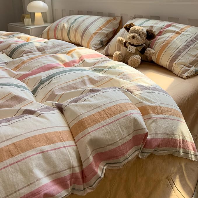 mixinni Vintage Striped Duvet Cover Set Full, 3-Piece 100% Washed Cotton by mixinni