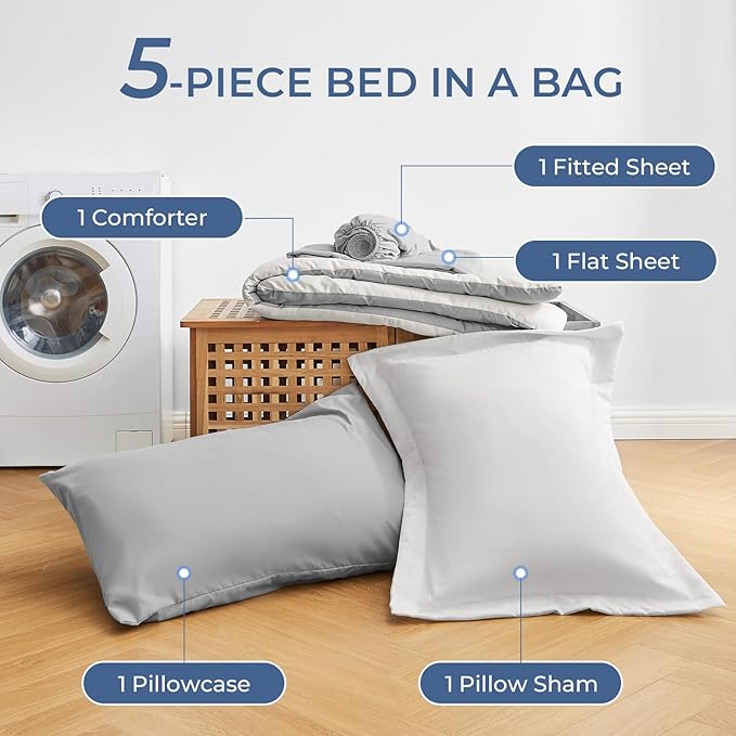 Sasttie Twin XL Comforter Set, 5 Pieces Reversible Twin XL Bed in a Bag - Image 6
