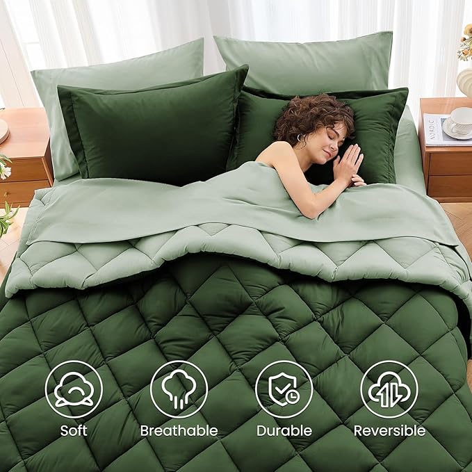 MUXHOMO 7 Pieces Queen Comforter Set, Reversible Bed in a Bag Queen Size - Image 6