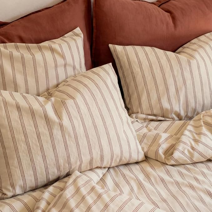 mixinni Striped Duvet Cover Set Twin XL, 3 Piece Cotton Linen Blend Bedding Set by mixinni