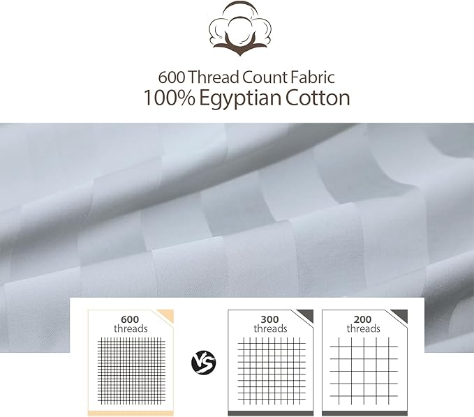 California King Size Striped Fitted Sheet Only Gray Color, 100% Egyptian Cotton - Image 3