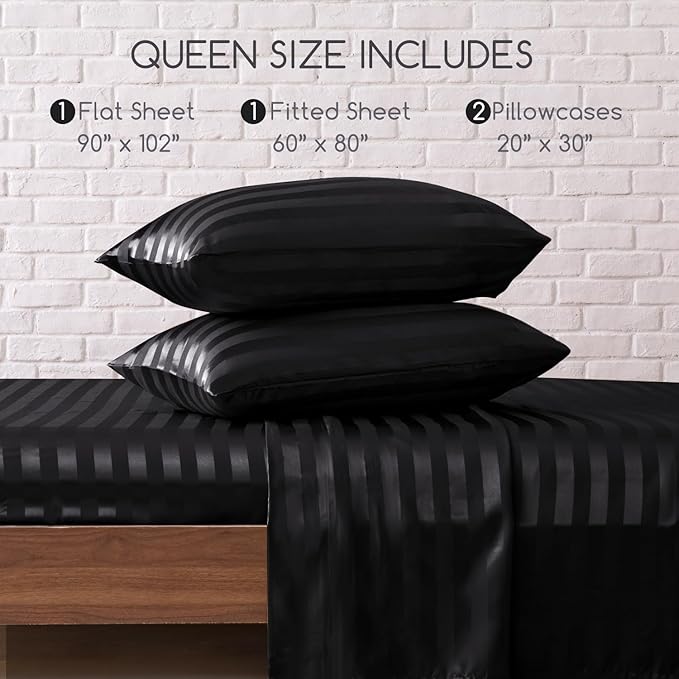 MR&HM Satin Bed Sheets, Queen Size Sheets Set - Image 2