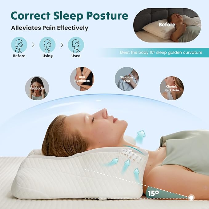 DUMOS Cervical Neck Pillow Set of 2, Cooling Memory Foam Contour Pillow - Image 6