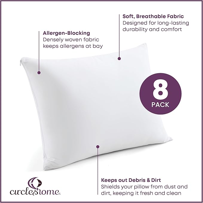CirclesHome Pillow Protectors 8 Pack Queen Zippered - Image 2
