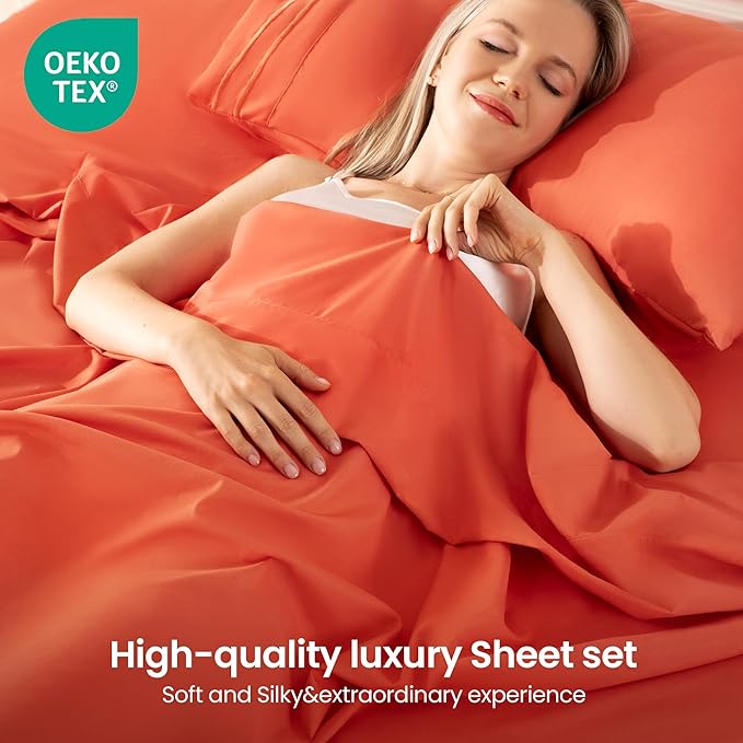 ROSE&RISY Orange Twin Sheet Set, 3 Pieces Soft Bedding Sheet Set, Breathable - Image 2