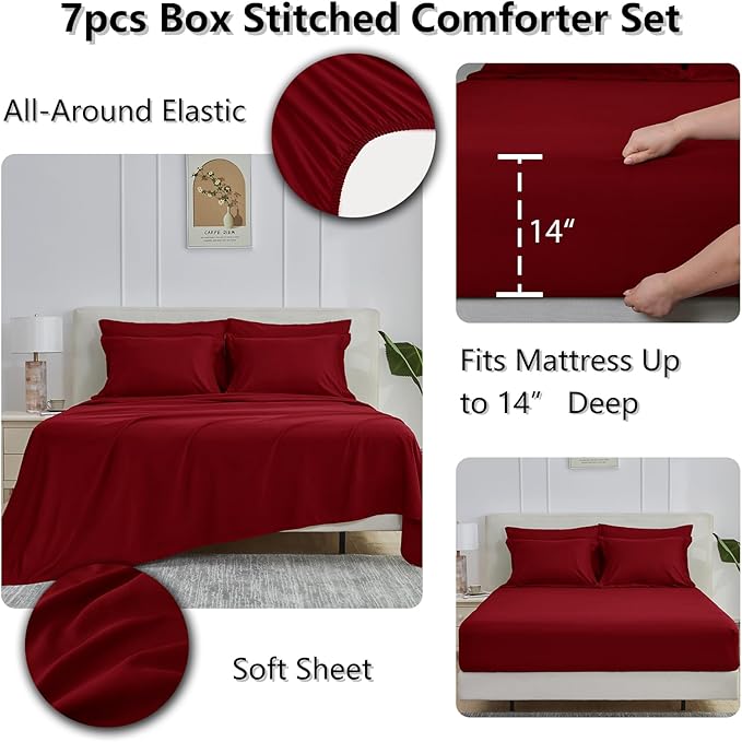 CozyLux King Size Comforter Set Dark Red - Image 4