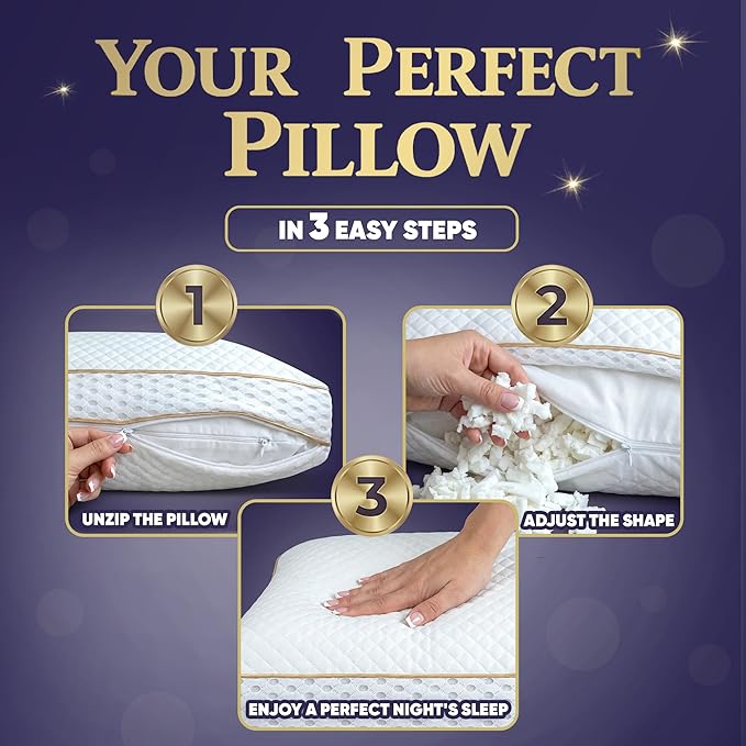 Royal Therapy King Memory Foam Pillow, Adjustable Shredded Odor-Free Pillow - Image 6