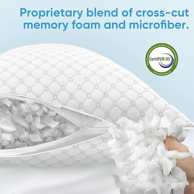 OAISZ Shredded Memory Foam Pillows, Cooling Bed Pillows Queen Size Set of 2 - Image 4