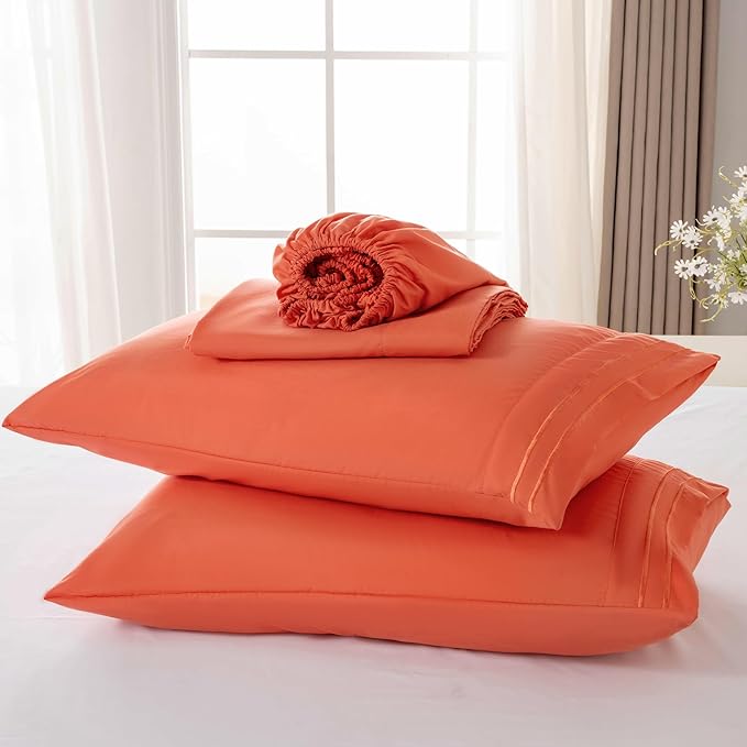 ROSE&RISY Orange Twin Sheet Set, 3 Pieces Soft Bedding Sheet Set, Breathable - Image 6