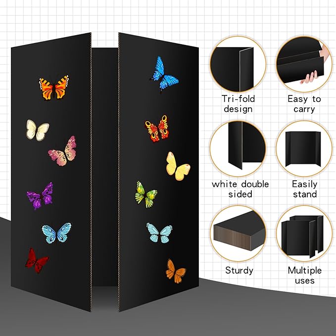 10 Pack Trifold Poster Board 48" X 36", IKAYAS Double Sided Black Poster Boards, Science Fair Display Boards for Mounting, Prints,Art,Display,Projects Classroom Supplies-DeskoryOffice
