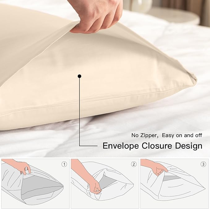 100% Cotton Queen Pillowcases Set of 2, Deep Dream 600 Thread Count Pillow Cases - Image 3
