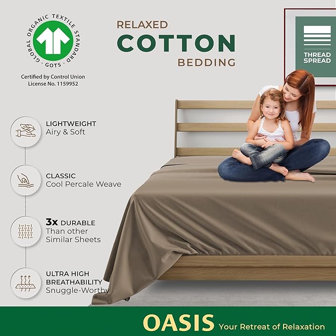 THREAD SPREAD 100% Organic Cotton Percale Flat Sheet Full Size - Image 2