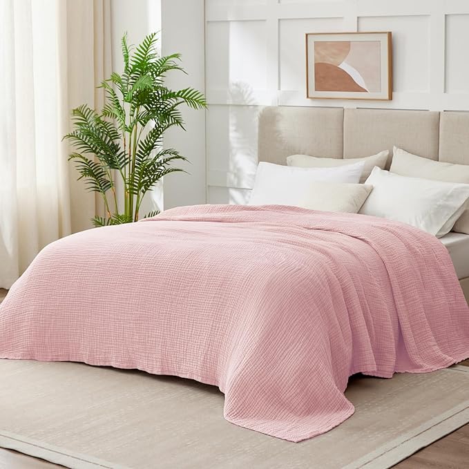 100% Cotton Muslin Blanket King 108" x 90", 6 Layers Breathable and Lightweight - Image 2