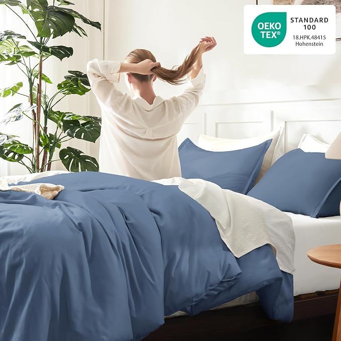 Litanika Haze Blue Comforter King Size, 3 Pieces Lightweight Solid Bedding - Image 4